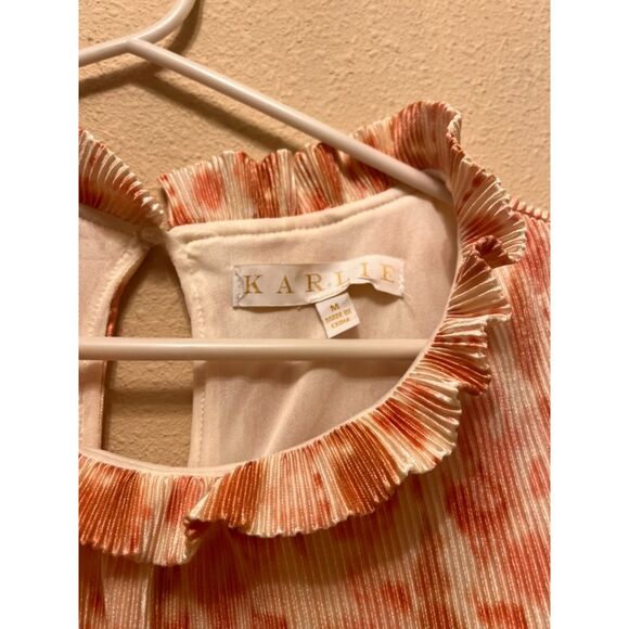 Karlie flutter sleeve high low micro pleated maxi dress - Peach/Pink Ikat - M - Picture 2 of 3